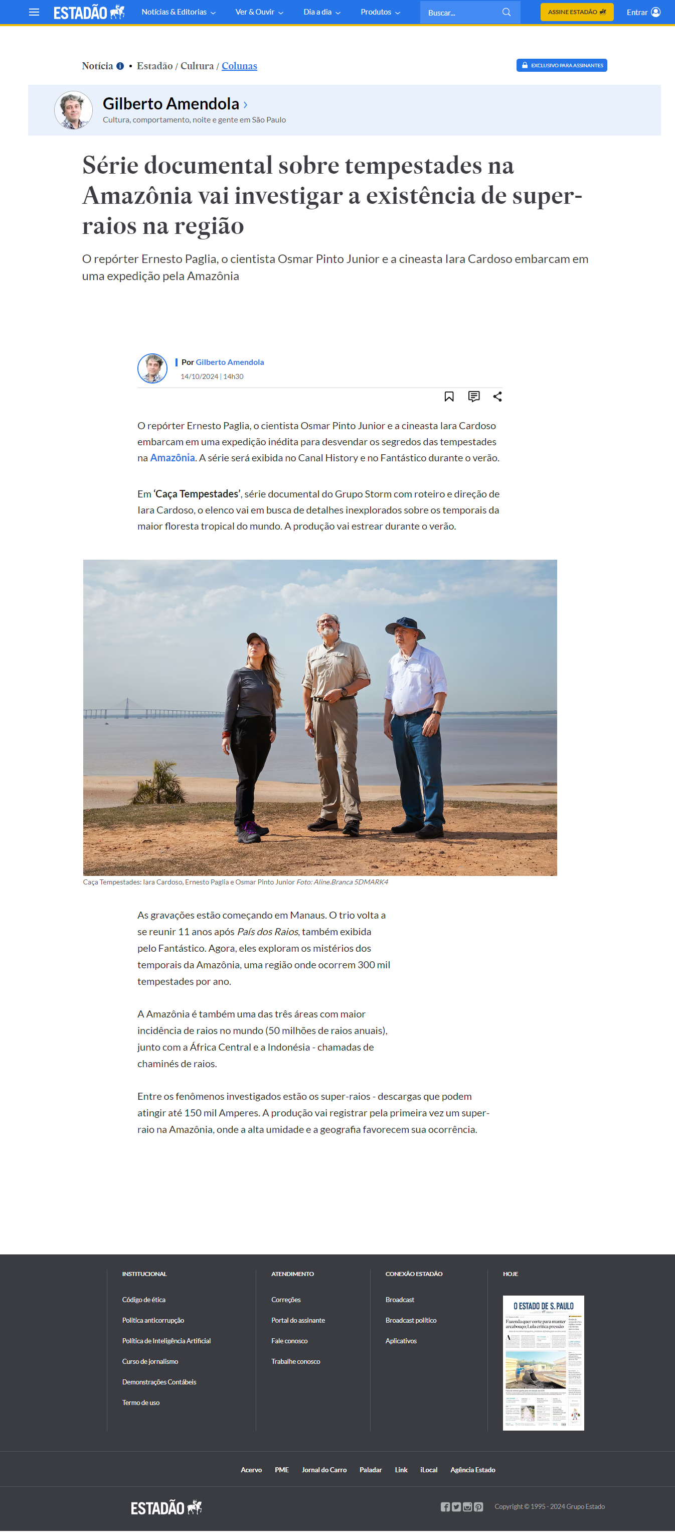 Estadão - Série sobre tempestades na Amazônia vai investigar a existência de super-raios na região